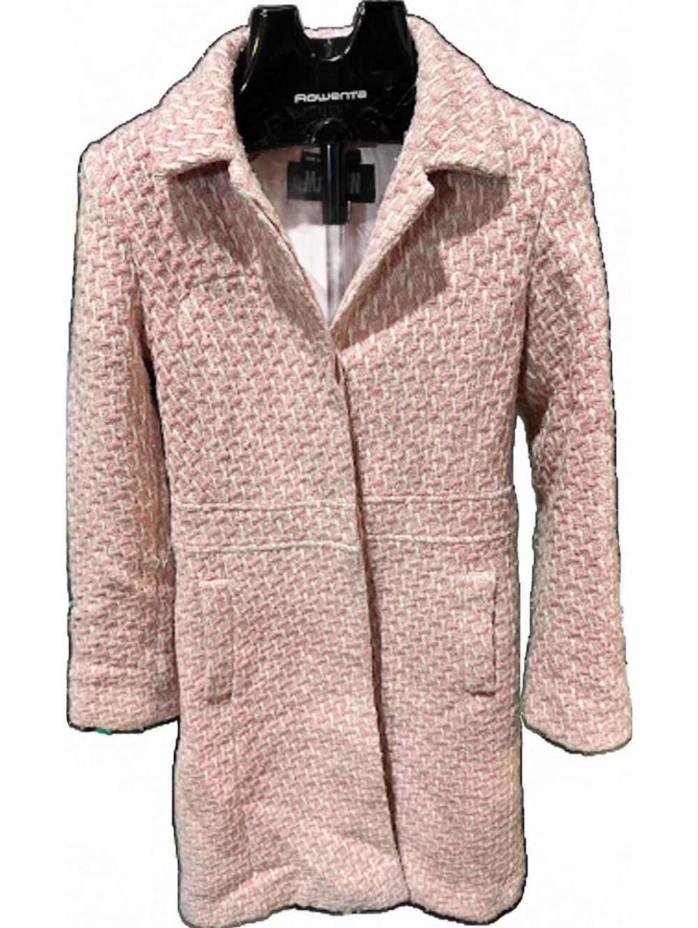 Vintage Pink Tweed Long Coat Satin Lined Medium